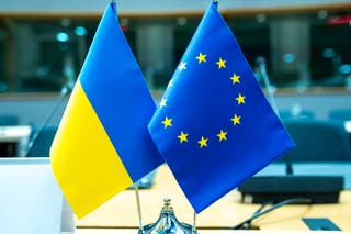 Flag during the EU-Ukraine Association Council in the the European Council an institution of the European Union in Brussels